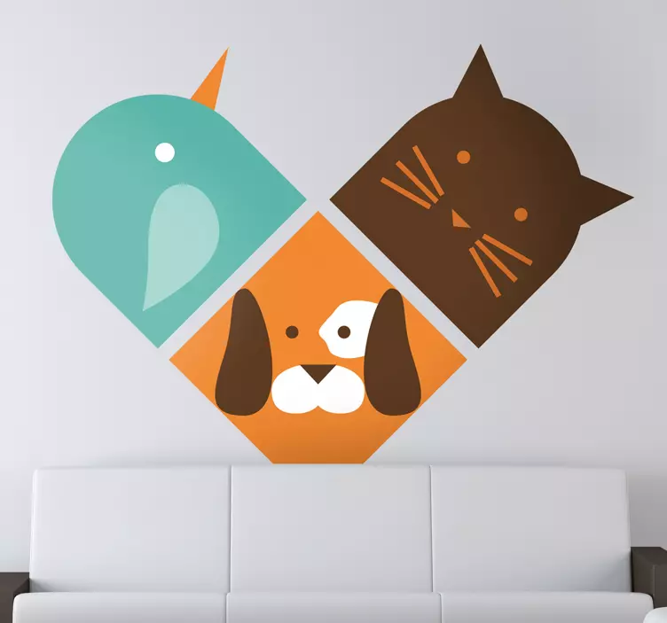 Heart Trio Animals Wall Sticker - TenStickers