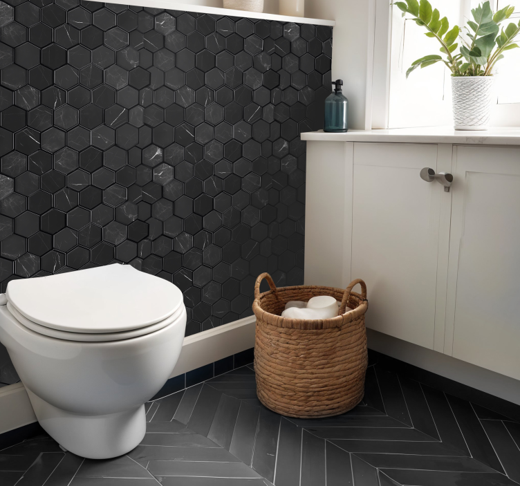 Hexagon black tile sticker - TenStickers