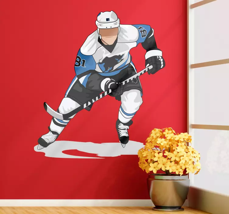 Hockey player blue wall sticker - TenStickers