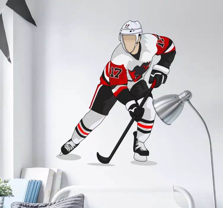Hockey player red wall sticker - TenStickers