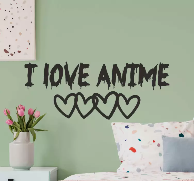 I love anime 4 hearts text wall sticker - TenStickers