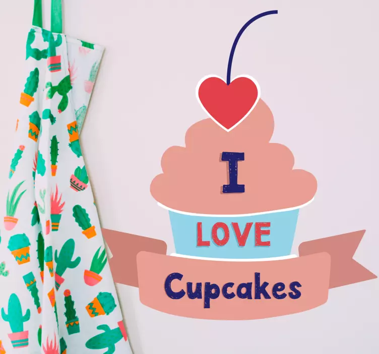 I love Cupcakes text wall sticker - TenStickers