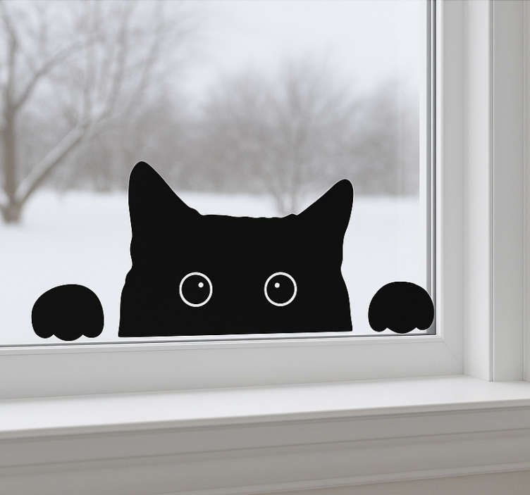 Curious black cat window sticker - TenStickers