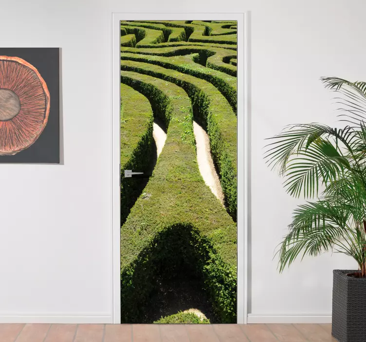 Intricate Green Maze door sticker - TenStickers