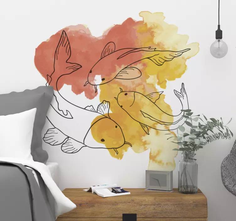 Japanese Fish Watercolour Animal Wall Sticker - TenStickers