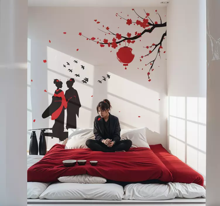 Japanese geishas wall sticker for bedroom - TenStickers