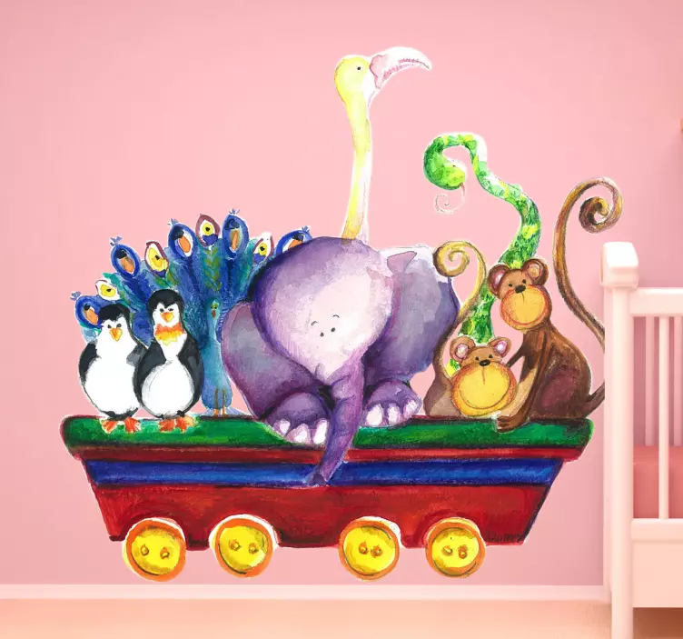 Kids Animal Cart Wall Sticker - TenStickers