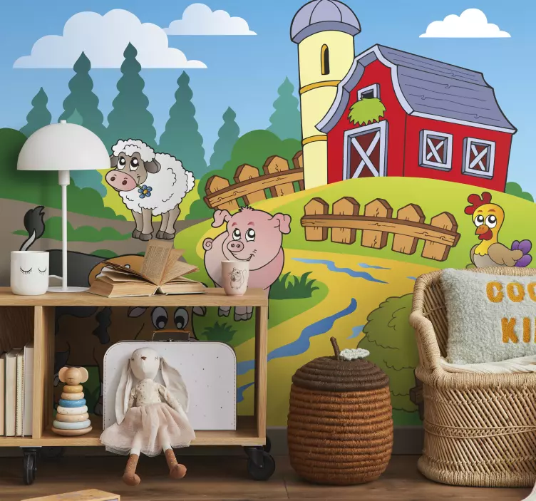 Kids Animal Farm Wall Mural - TenStickers