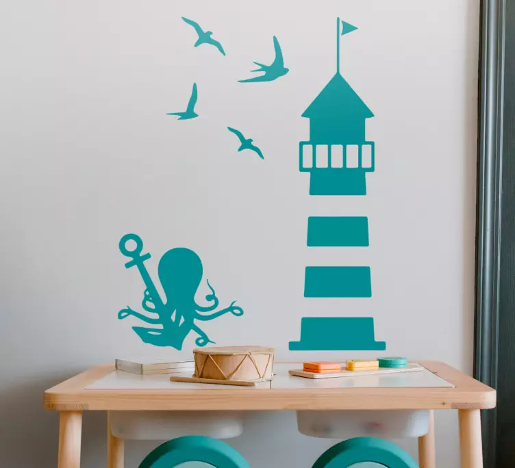 Kids lighthouse and medusa  marine wall sticker - TenStickers