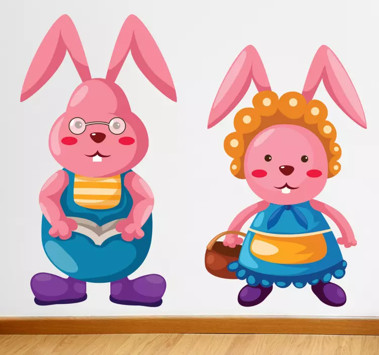 Kids Rabbit Couple Wall Sticker - TenStickers