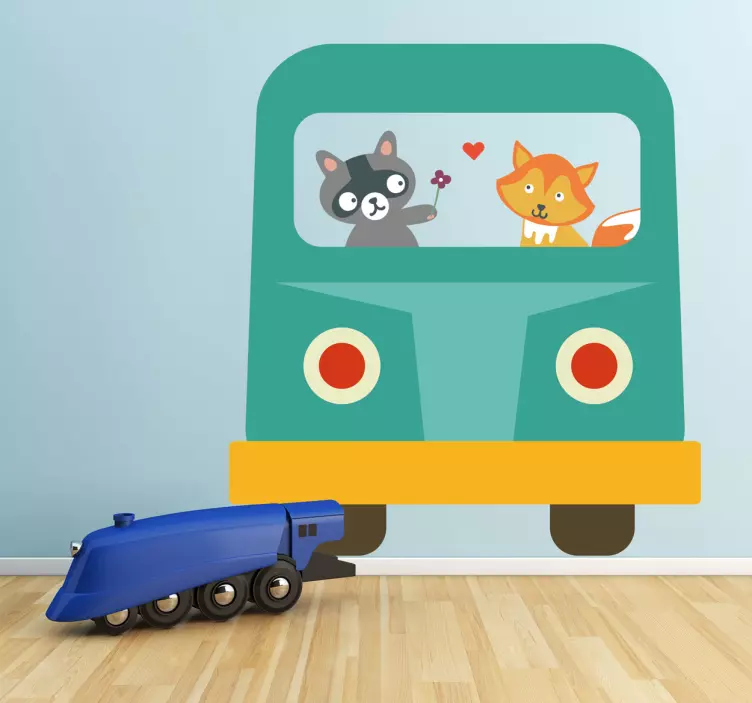 Kids Raccoon & Fox Bus Wall Sticker - TenStickers
