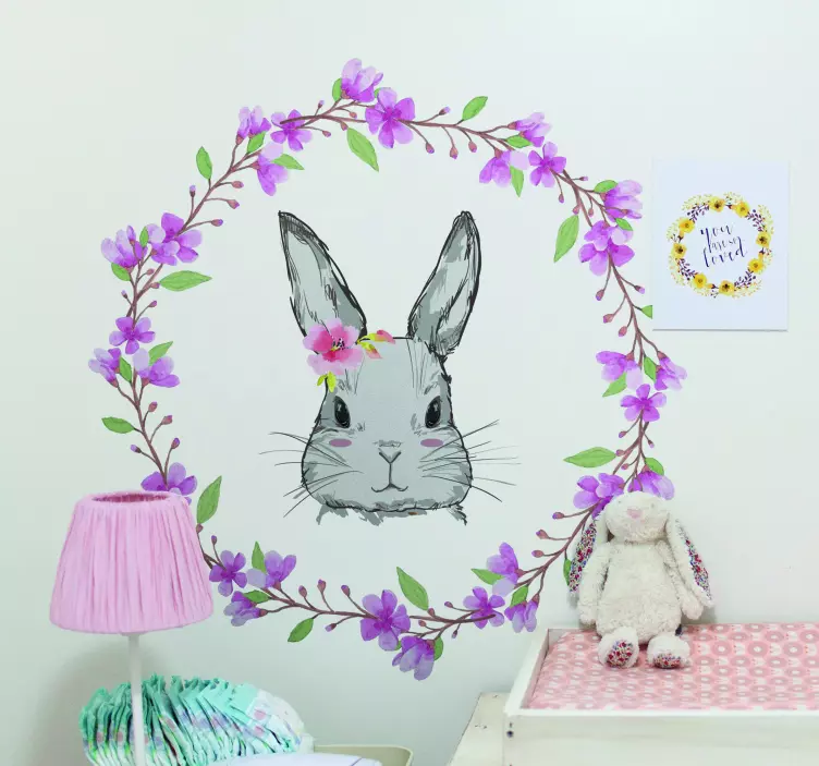 Kid's sticker bunny floral design - TenStickers