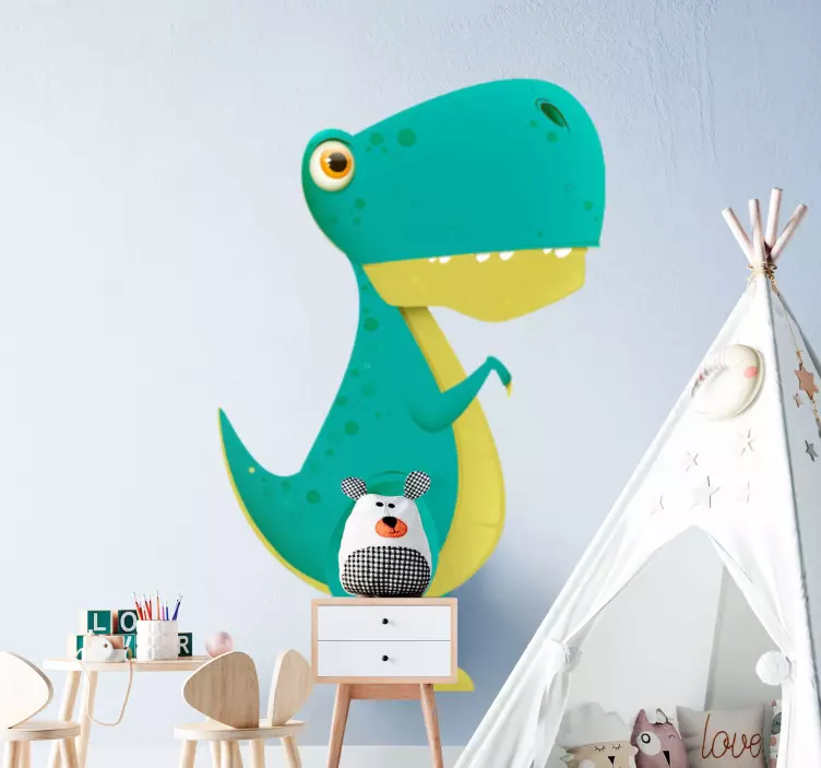 Kid's sticker of playful dinosaur figurine - TenStickers