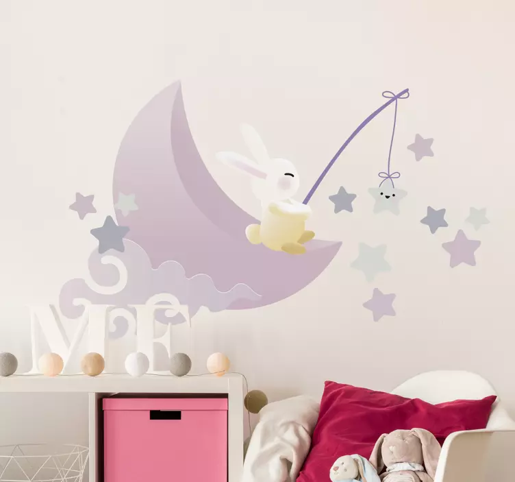 Kid's sticker rabbit catching stars - TenStickers