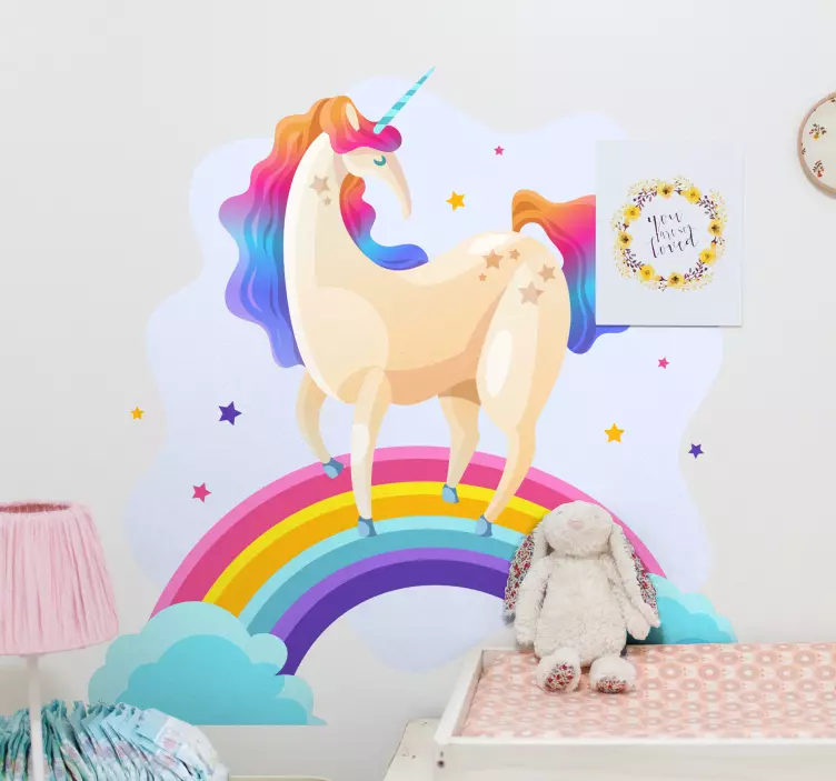 Kid's sticker unicorn rainbow dreamscape - TenStickers