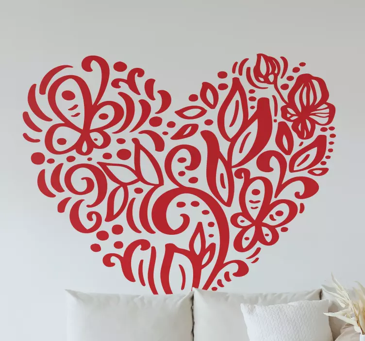 Leaf heart scroll plant wall sticker - TenStickers