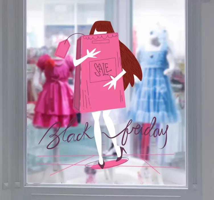 Little Girl Shopping Black Friday Window Sticker - TenStickers