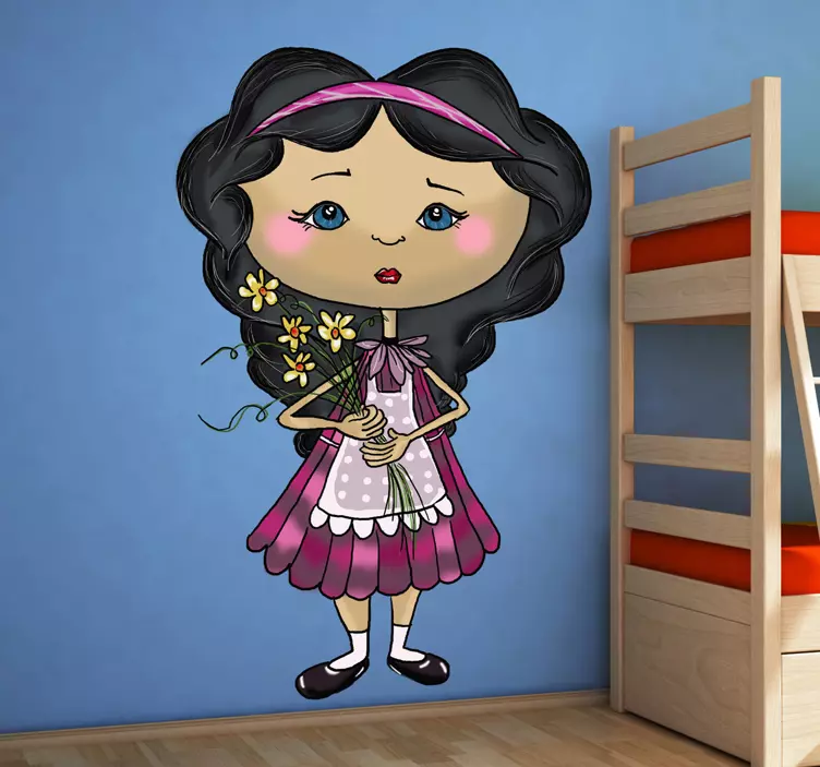 Little Girl With Bunch of Flowers Sticker - TenStickers