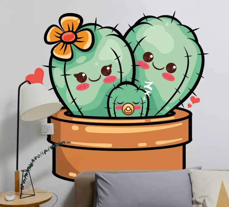 Loving cactus family children bedroom sticker - TenStickers