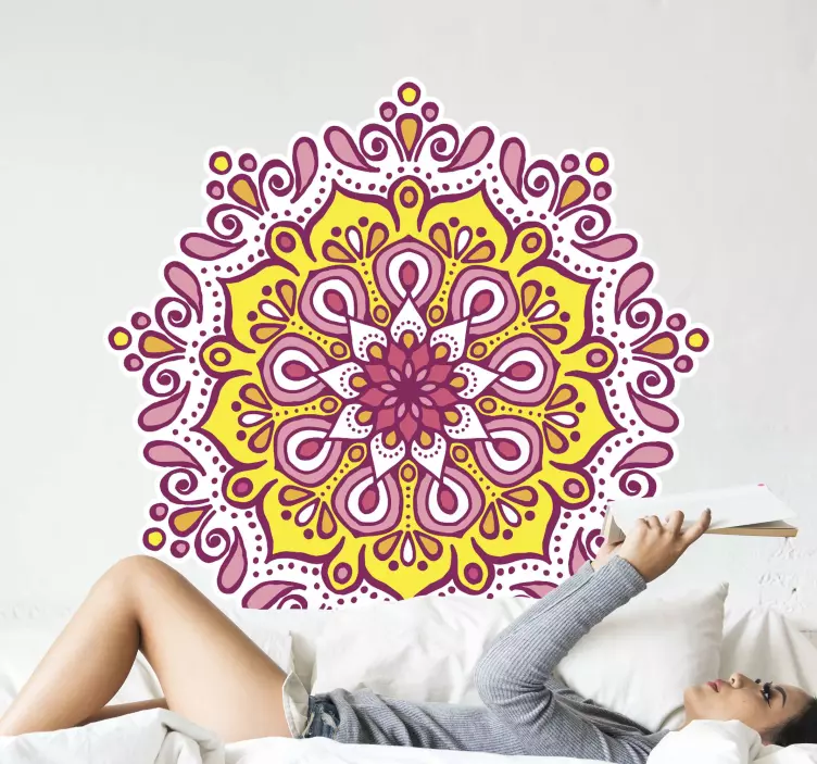 Mandala colorful pink and yellow floral sticker - TenStickers