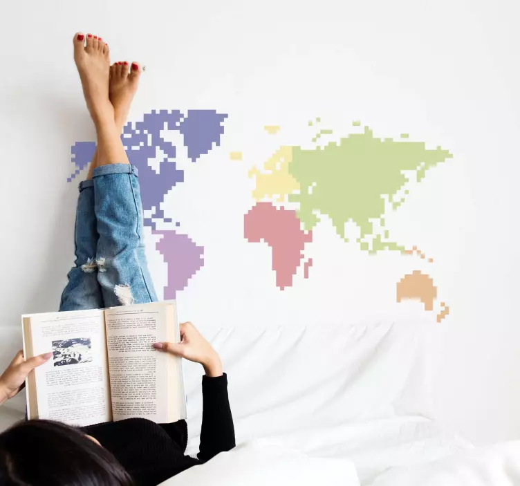 Map pixel color world map wall sticker - TenStickers