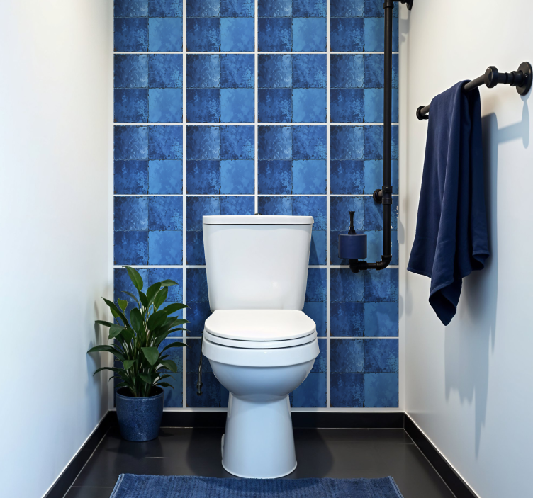 Marine blue square motif bathroom wall sticker - TenStickers