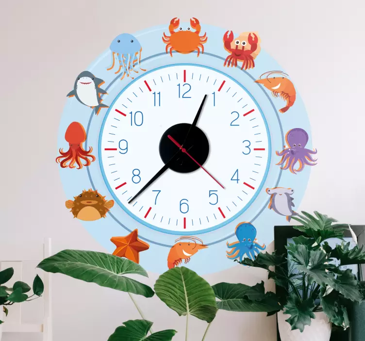 Ocean Creatures clock wall sticker - TenStickers