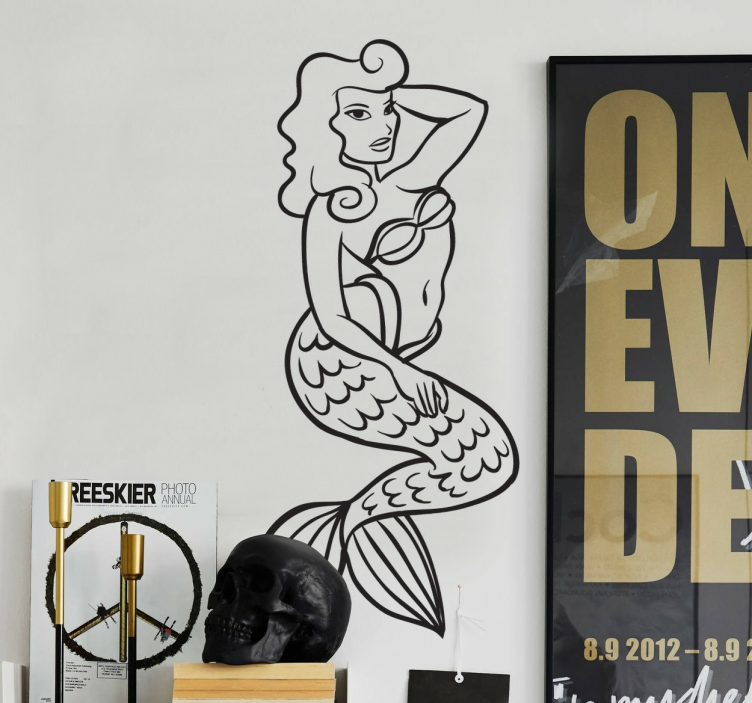 Mermaid Tattoo Outline Wall Sticker - TenStickers
