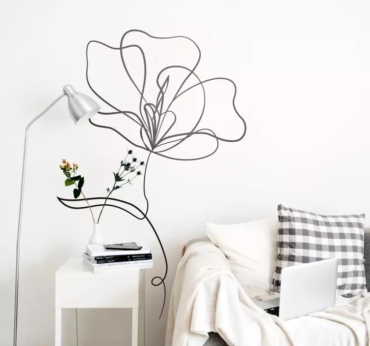 Minimalist draw living room flower wall sticker - TenStickers