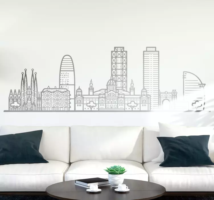 Monocolor Barcelona buildings skyline sticker - TenStickers