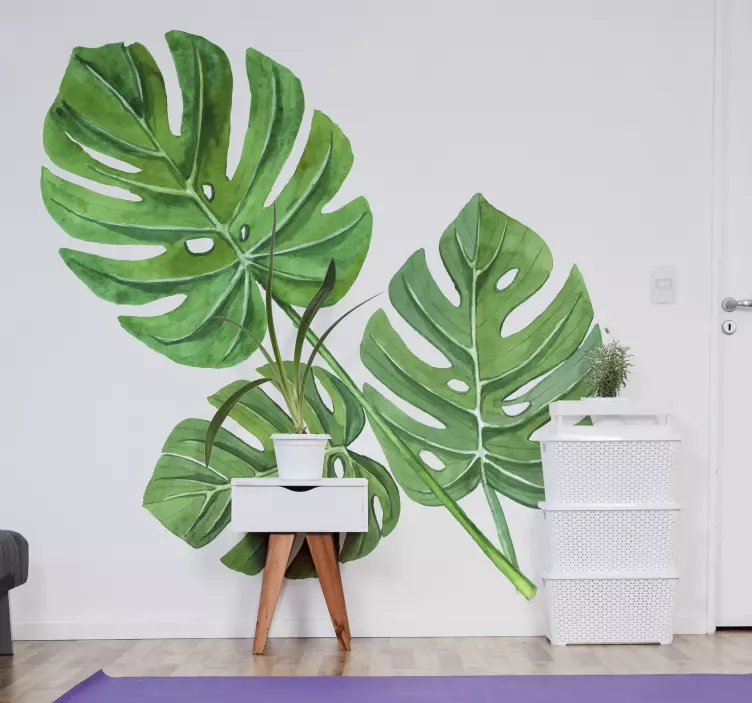 Monstera leaves plant living room wall sticker - TenStickers