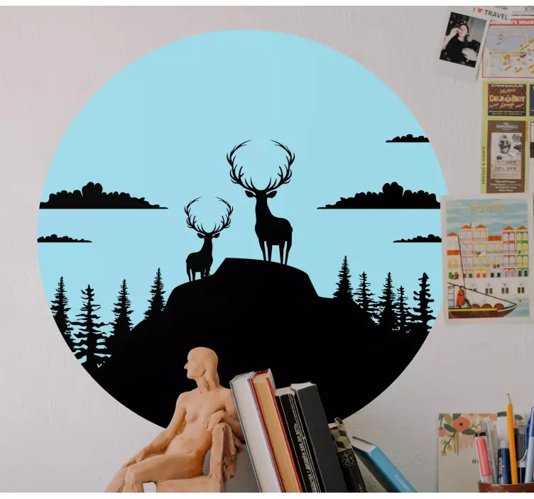 Mountain with deers nature wall sticker - TenStickers