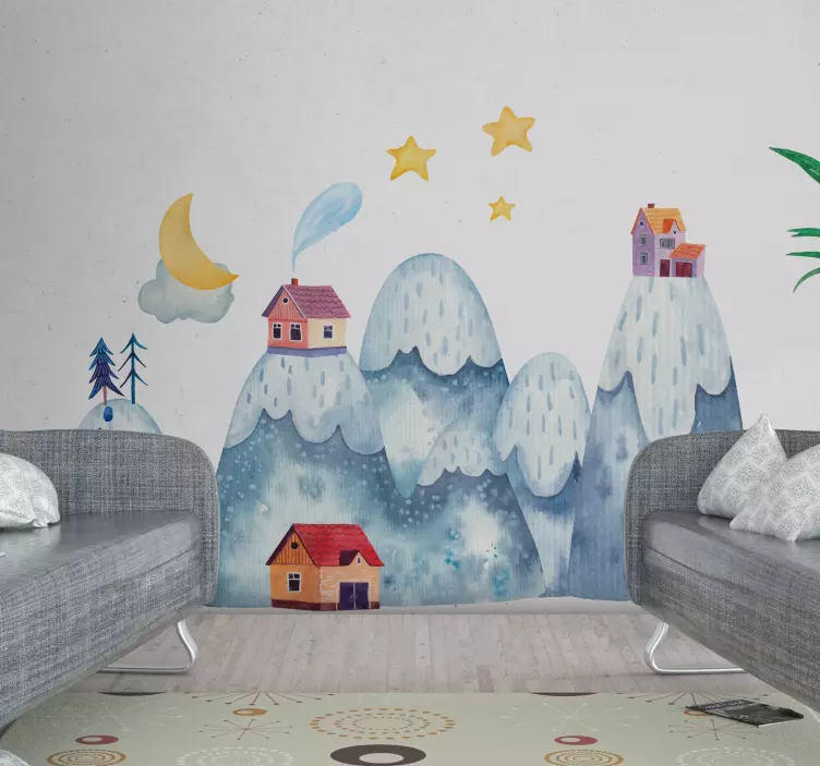 Mountain with houses nature decal - TenStickers