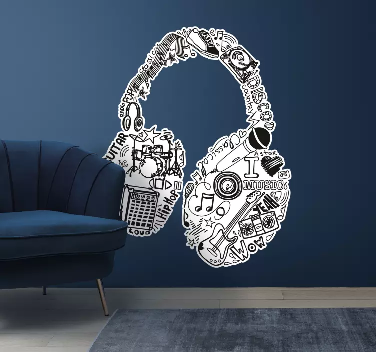 Music Elements Headphones Wall Sticker - TenStickers