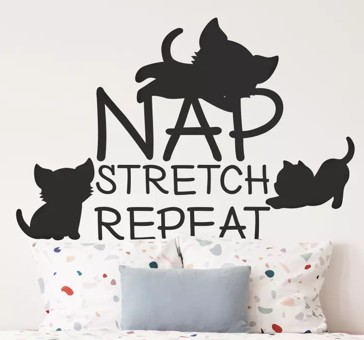 Nap Stretch Repeat cat sticker - TenStickers