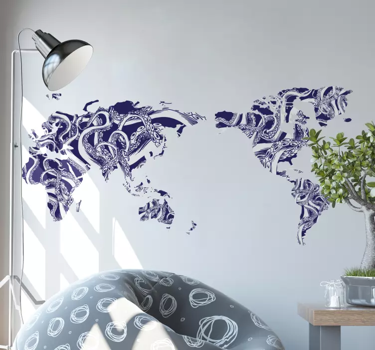 Octopus tentacles world map wall sticker - TenStickers