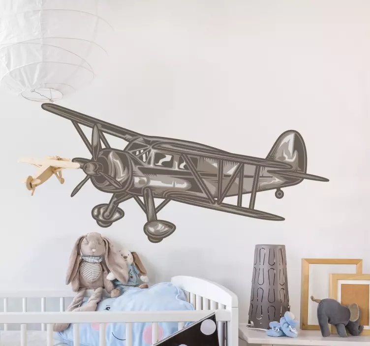 Old aiplane biplane illustration sticker - TenStickers