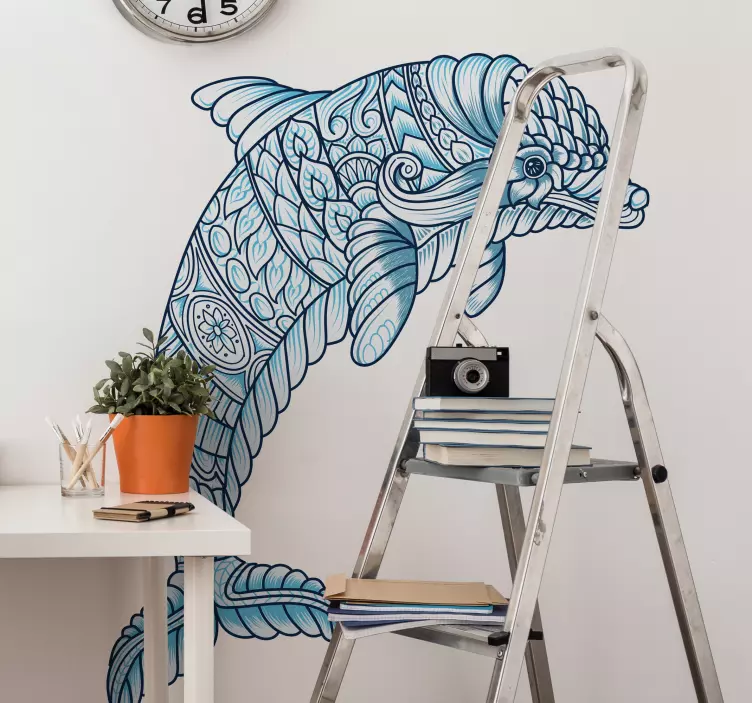 Ornate Dolphin Design cat sticker - TenStickers
