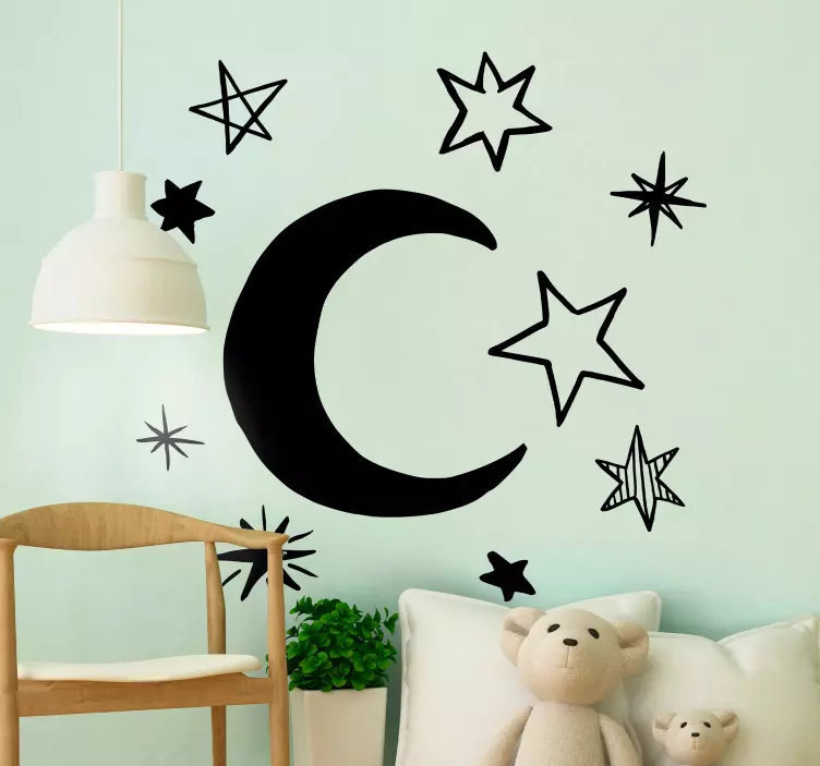 Pack 9 stars with moon space wall sticker - TenStickers