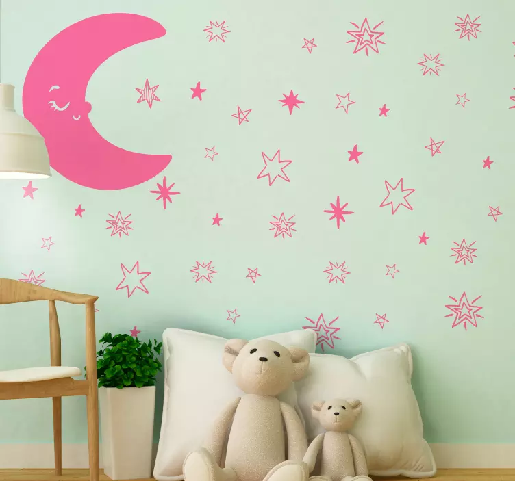 stars with sleeping moon space wall sticker - TenStickers