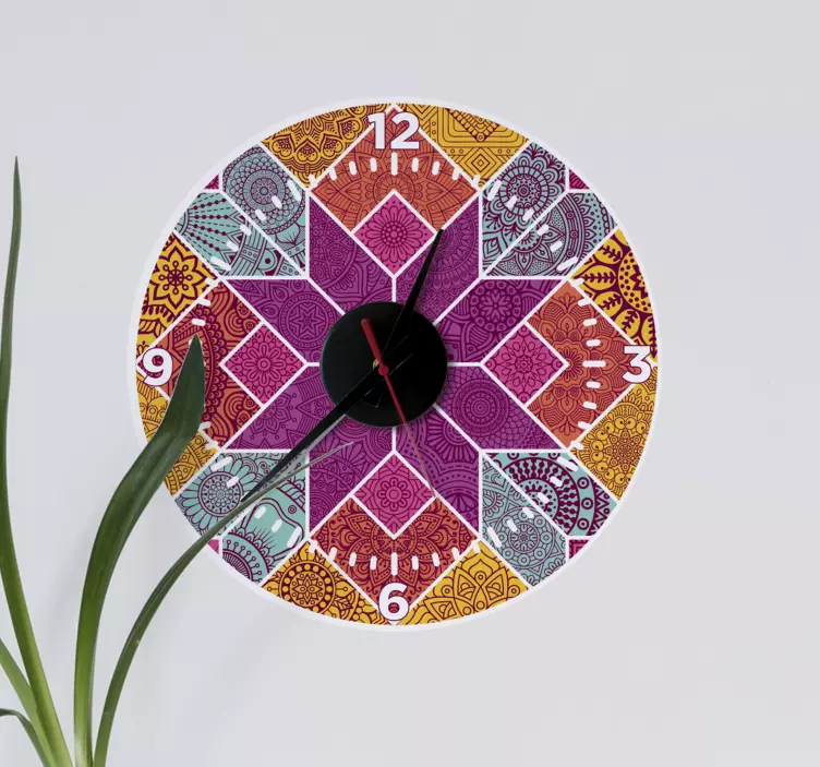 Paisley mosaic wall clock sticker - TenStickers