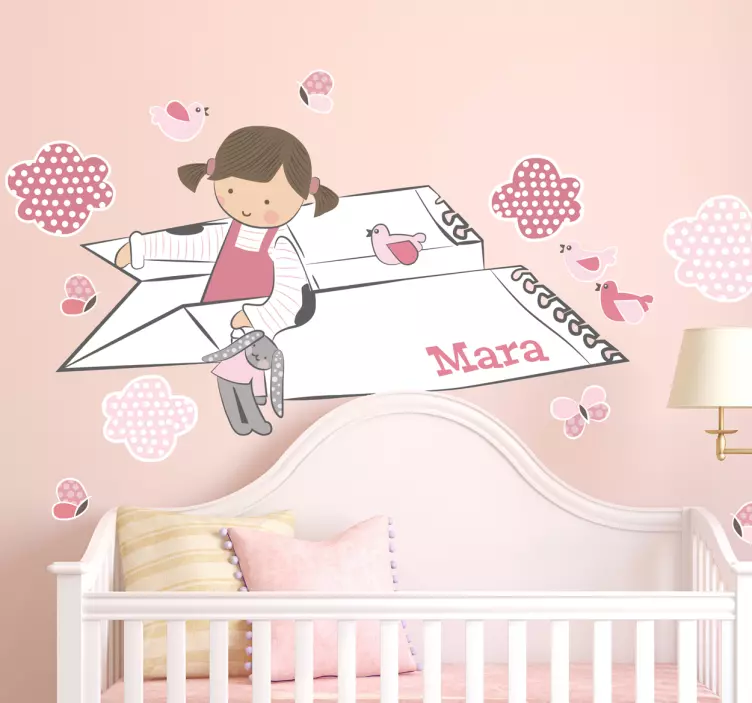 Paper plane with a name nursery wall sticker - TenStickers