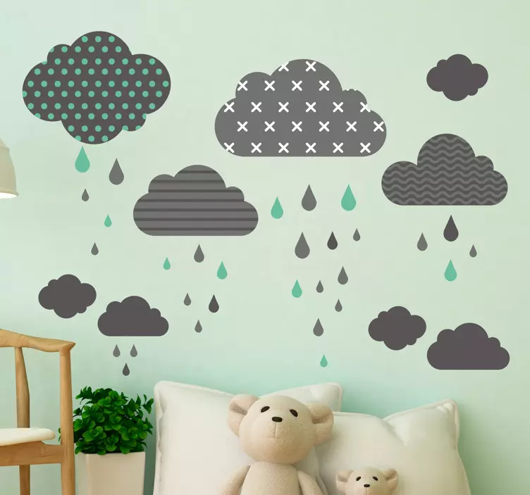 Patterned Rain Clouds Wall Sticker - TenStickers