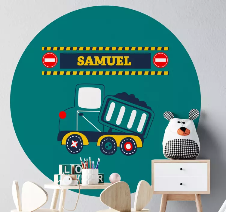 Personalised construction truck  toy sticker - TenStickers