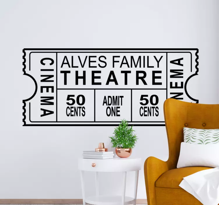 Personalized Family Theatre Ticket cinema decal - TenStickers