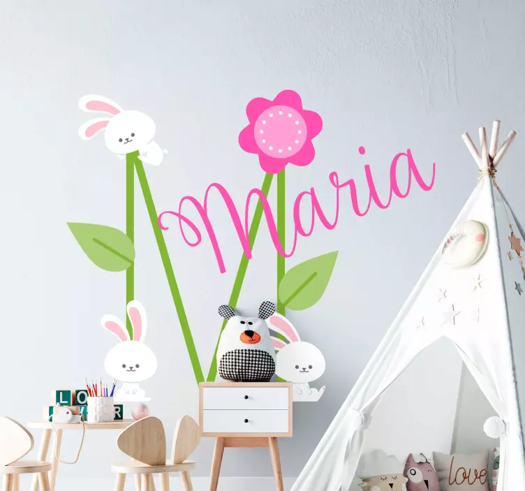 Personalized Flower and Bunny Design kid's sticker - TenStickers