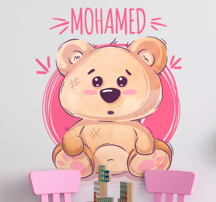 Personalized name pink teddy bear stickers - TenStickers