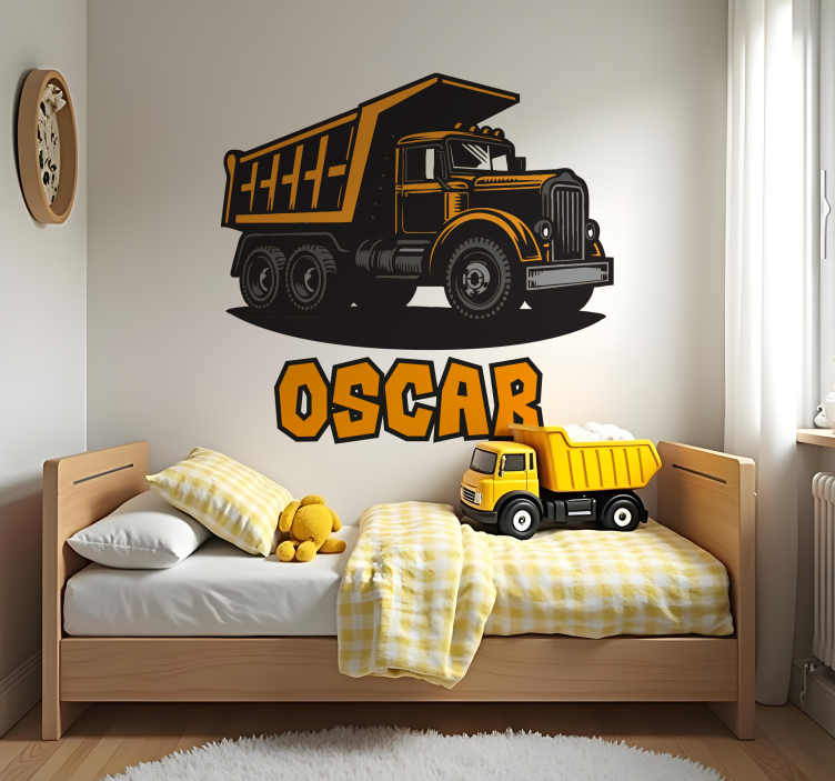 personalized orange contruction truck toy decal - TenStickers
