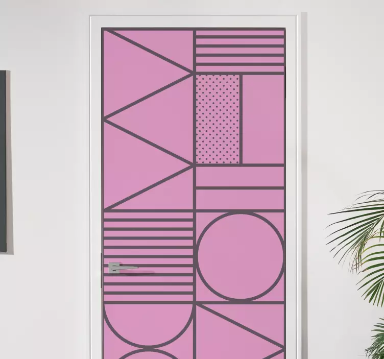 Pink and grey color block door sticker - TenStickers