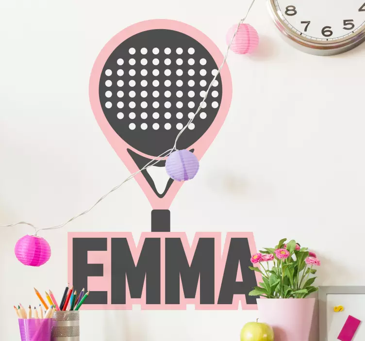 Pink padel racket with name wall sticker - TenStickers